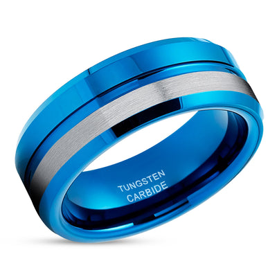 Blue Tungsten Wedding Ring  - 8mm Wedding Ring - Blue Tungsten Ring - Blue Ring