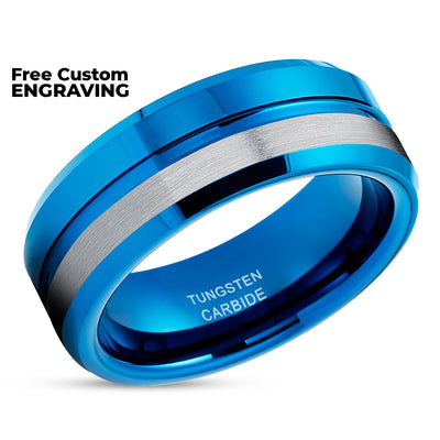 Blue Tungsten Wedding Ring  - 8mm Wedding Ring - Blue Tungsten Ring - Blue Ring