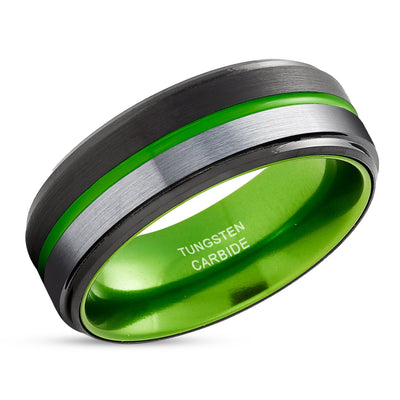 Black Wedding Ring - Green Tungsten Ring - Tungsten Wedding Band - Man's Ring - Woman's