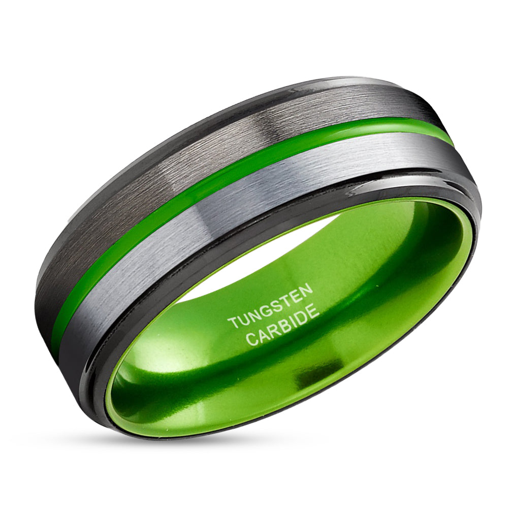 Gunmetal Wedding Ring - Green Wedding Band - Tungsten Wedding Ring - Green Wedding Band