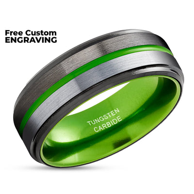 Gunmetal Wedding Ring - Green Wedding Band - Tungsten Wedding Ring - Green Wedding Band