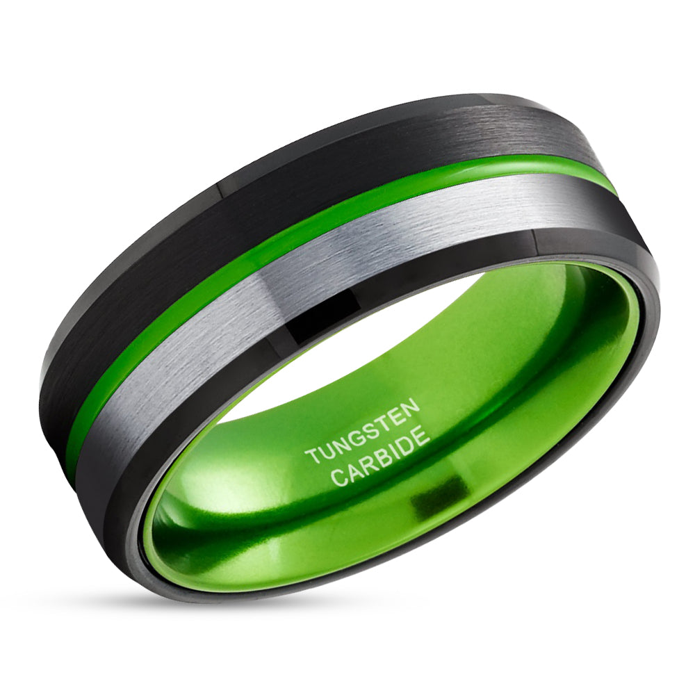 Green Wedding Ring - Black Wedding Ring - Green Ring - Tungsten Carbide Ring - Green Ring