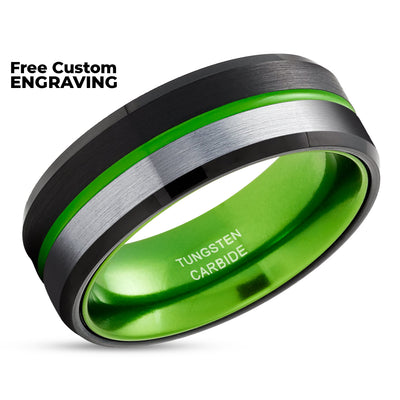 Green Wedding Ring - Black Wedding Ring - Green Ring - Tungsten Carbide Ring - Green Ring