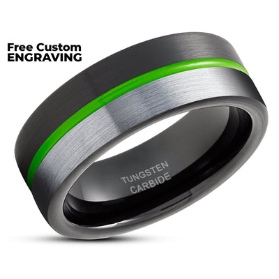 Green Tungsten Wedding Ring - Black Wedding Ring - Black Tungsten Ring - Green Ring