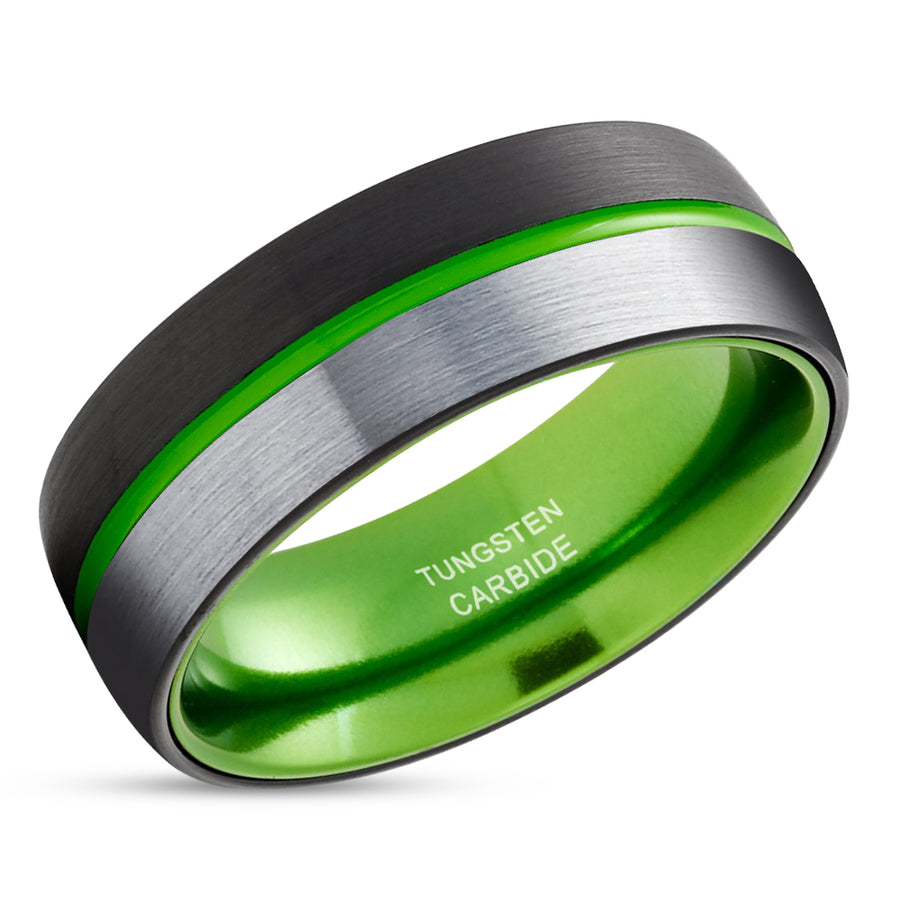 Black Wedding Ring - Green Tungsten Ring - Tungsten Wedding Ring - Green Tungsten Band