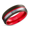 Black Tungsten Ring -  Red Wedding Ring - Tungsten Wedding Band - Red Wedding Ring - Band