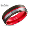Black Tungsten Ring -  Red Wedding Ring - Tungsten Wedding Band - Red Wedding Ring - Band