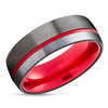 Red Tungsten Ring - Red Wedding Ring - Tungsten Wedding Ring - Gunmetal Wedding Ring