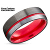 Red Tungsten Ring - Red Wedding Ring - Tungsten Wedding Ring - Gunmetal Wedding Ring