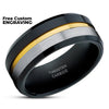 Black Tungsten Ring - Yellow Gold Wedding Ring - Tungsten wedding Band - Black Ring