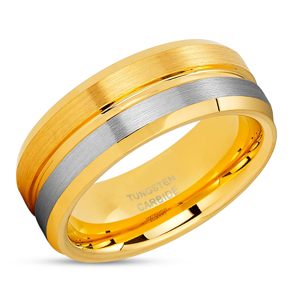 Tungsten Wedding Ring - Yellow Gold Ring - Yellow Gold Tungsten Ring - Engagement Ring