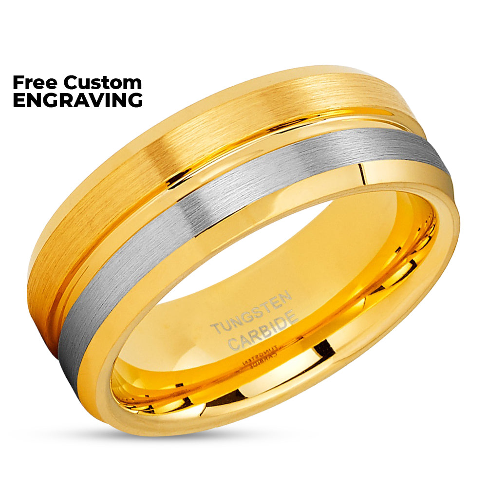 Tungsten Wedding Ring - Yellow Gold Ring - Yellow Gold Tungsten Ring - Engagement Ring