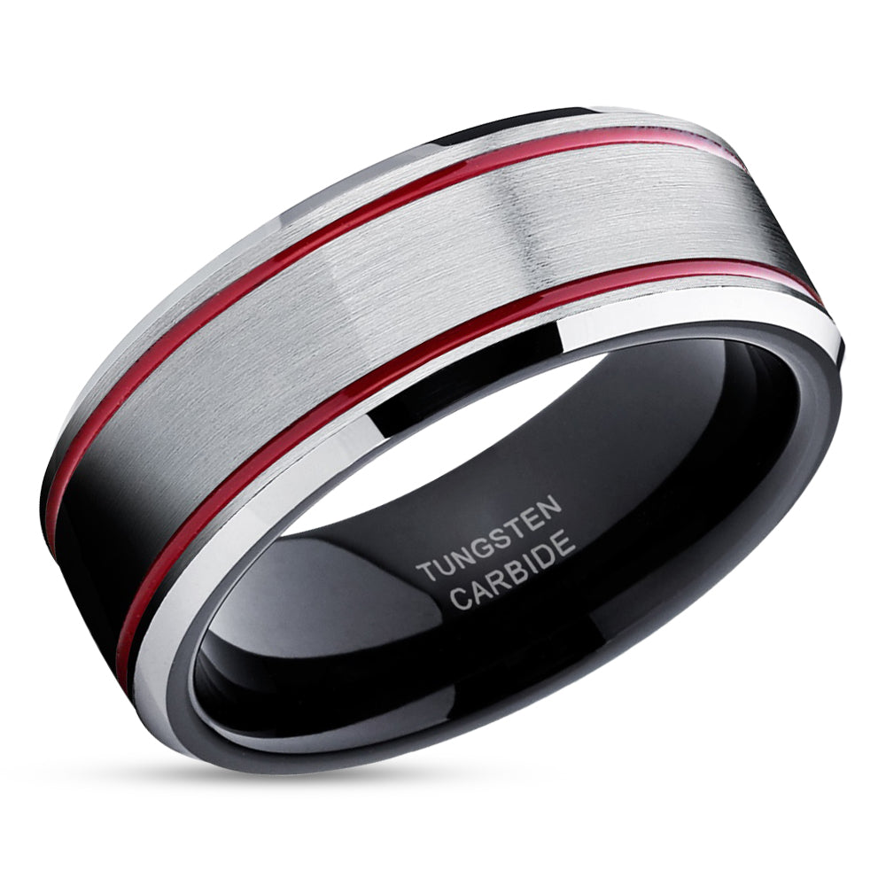 Red Tungsten Wedding Ring - Black Wedding Ring - Tungsten Wedding Ring - Black Ring - Wedding Band