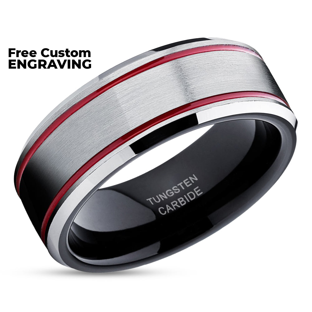 Red Tungsten Wedding Ring - Black Wedding Ring - Tungsten Wedding Ring - Black Ring - Wedding Band
