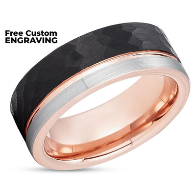 Black Tungsten Wedding Ring - Black Tungsten Ring Band - Rose Gold Wedding Ring