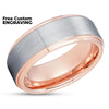 Rose Gold Tungsten Ring - 8mm Wedding Ring - 6mm - Rose Gold Ring - Men & Women