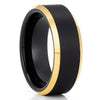 Black Wedding Ring - Yellow Gold Wedding Ring - Black Tungsten Ring - 18k Yellow Gold