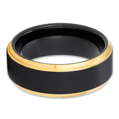 Yellow Gold Tungsten Wedding Band - Yellow Gold Tungsten Ring - Black Wedding Ring