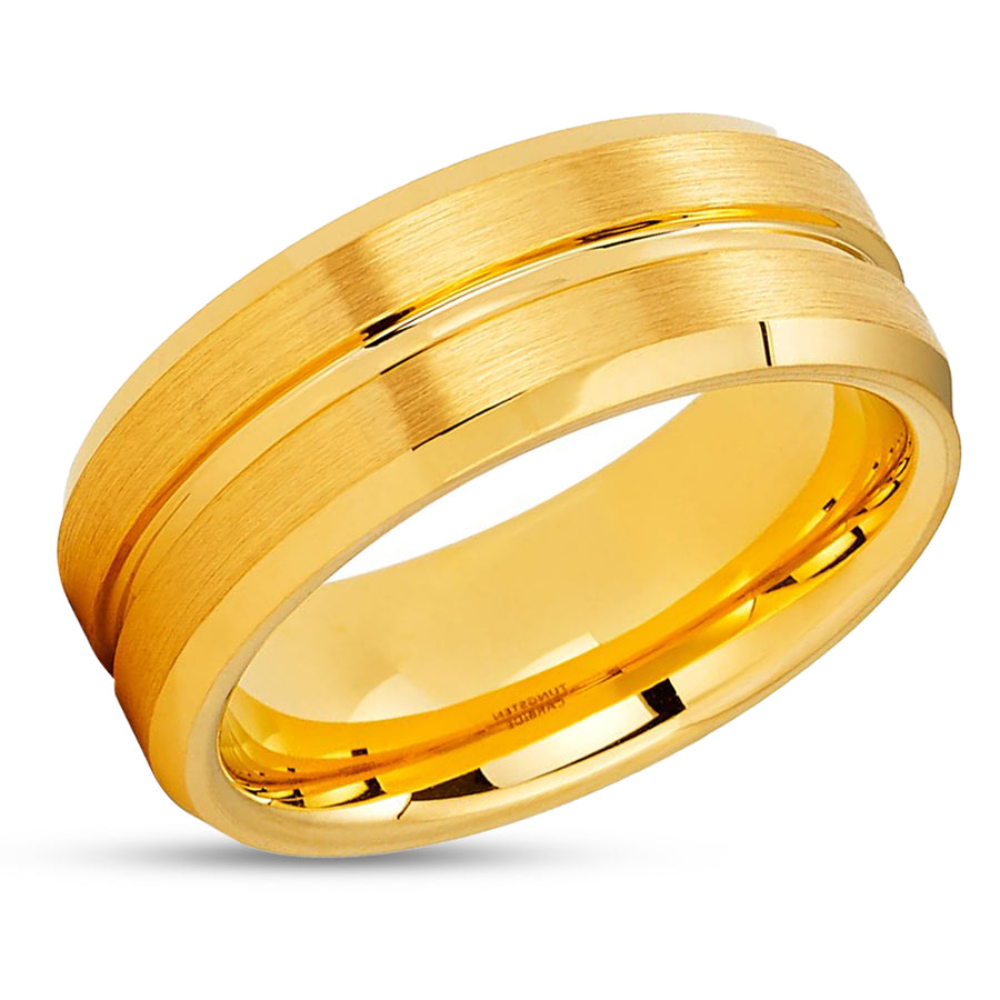 Yellow Gold Tungsten Ring - Brush - Yellow Gold Tungsten Ring - 18k Yellow Gold