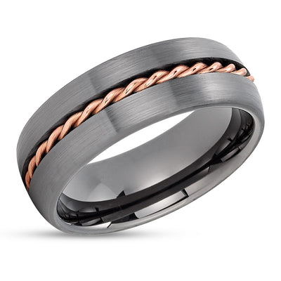 Gunmetal Tungsten Ring - Rose Gold Wedding Ring - Gunmetal Tungsten Band - Braid Ring
