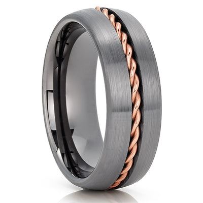 Gunmetal Tungsten Wedding Band - 8mm - Gunmetal Tungsten Ring - Braid - Clean Casting Jewelry