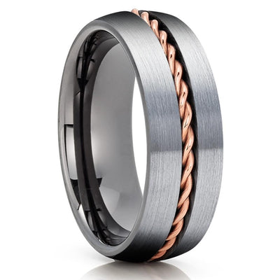 Gunmetal Tungsten Wedding Band - Rose Gold Tungsten - Gunmetal Ring - Braid - Clean Casting Jewelry