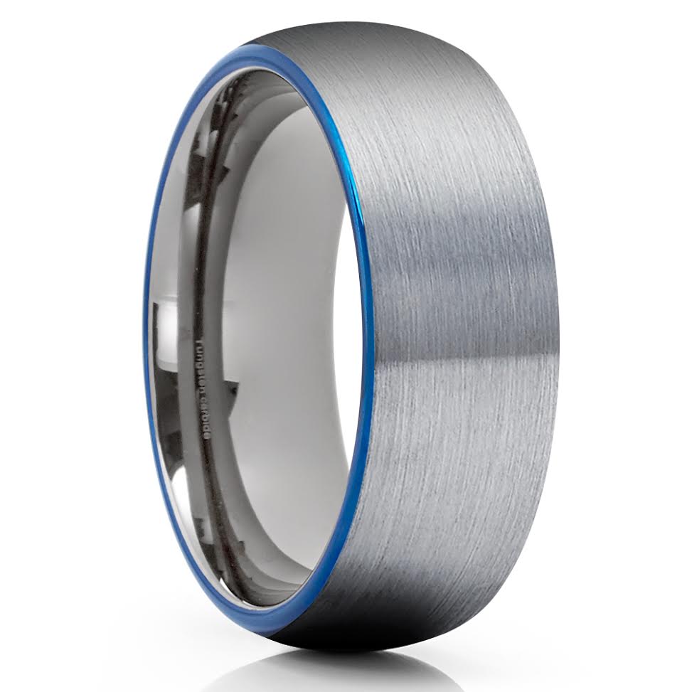 Blue Tungsten Wedding Band - Gray Tungsten Ring - Tungsten Wedding Band - Clean Casting Jewelry