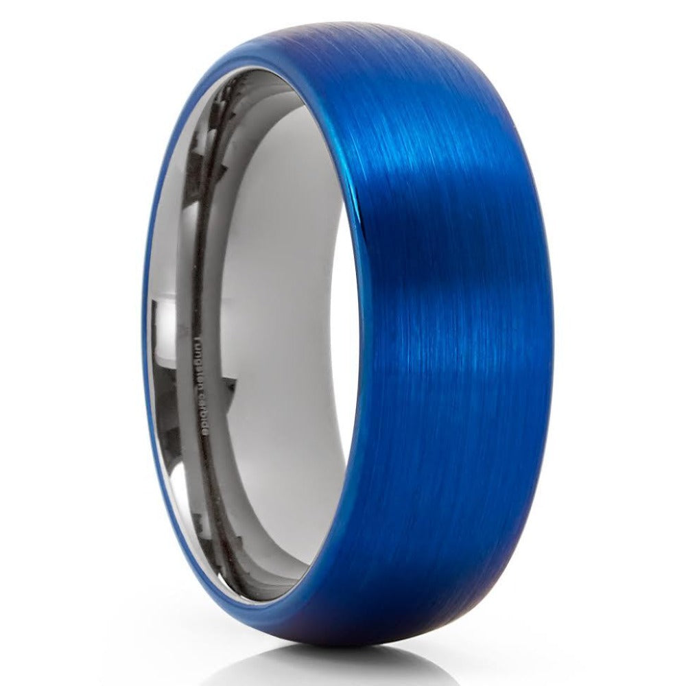 Gunmetal Tungsten Wedding Band - Blue Wedding Band - Tungsten Wedding Ring - Clean Casting Jewelry