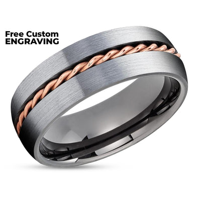 Gunmetal Tungsten Wedding Band - Rose Gold Tungsten - Gunmetal Ring - Braid Ring
