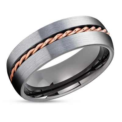 Gunmetal Tungsten Wedding Band - Rose Gold Tungsten - Gunmetal Ring - Braid Ring