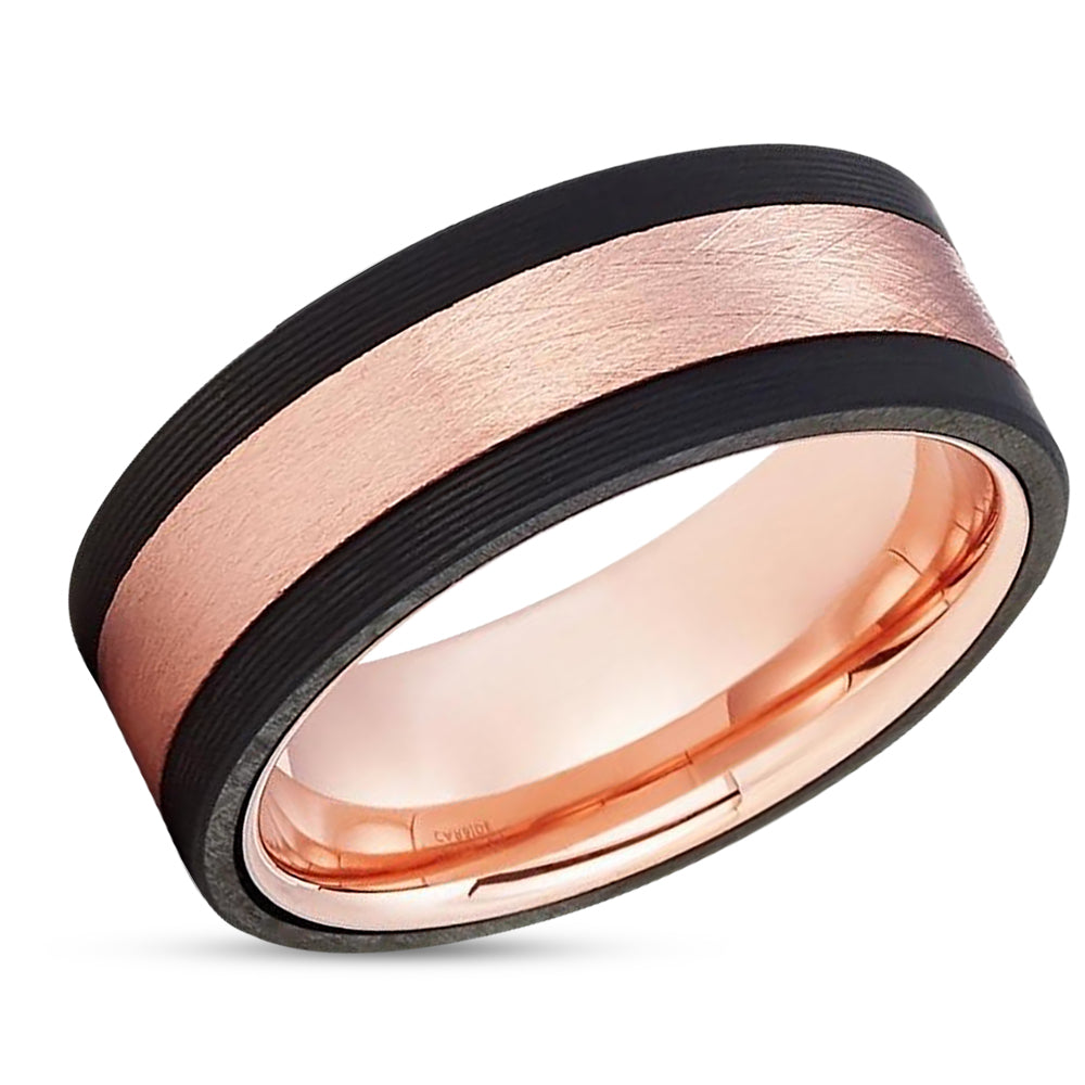 Black Tungsten Ring - Rose Gold Wedding Ring - Tungsten Wedding Ring - Black Ring