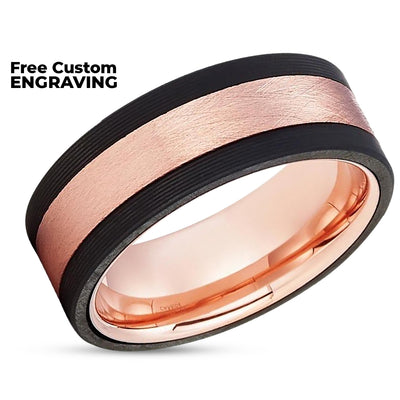 Black Tungsten Ring - Rose Gold Wedding Ring - Tungsten Wedding Ring - Black Ring