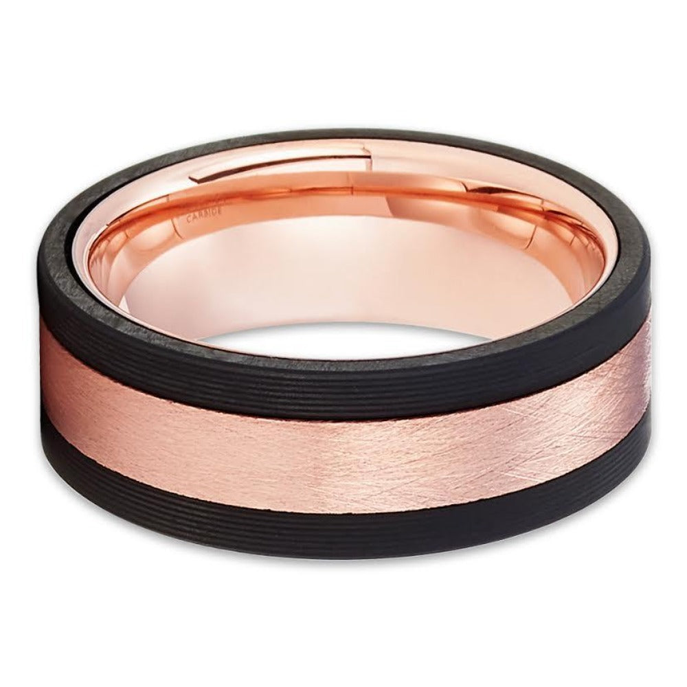 Black Tungsten Ring - Rose Gold Wedding Ring - Tungsten Wedding Ring - Black Ring