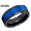 Black Tungsten Ring - Blue Tungsten Ring - Wedding Band - Engagement Ring - 8mm