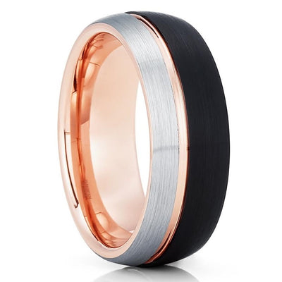 Rose Gold Wedding Ring - Black Tungsten Ring - Black Wedding Band - Tungsten Carbide