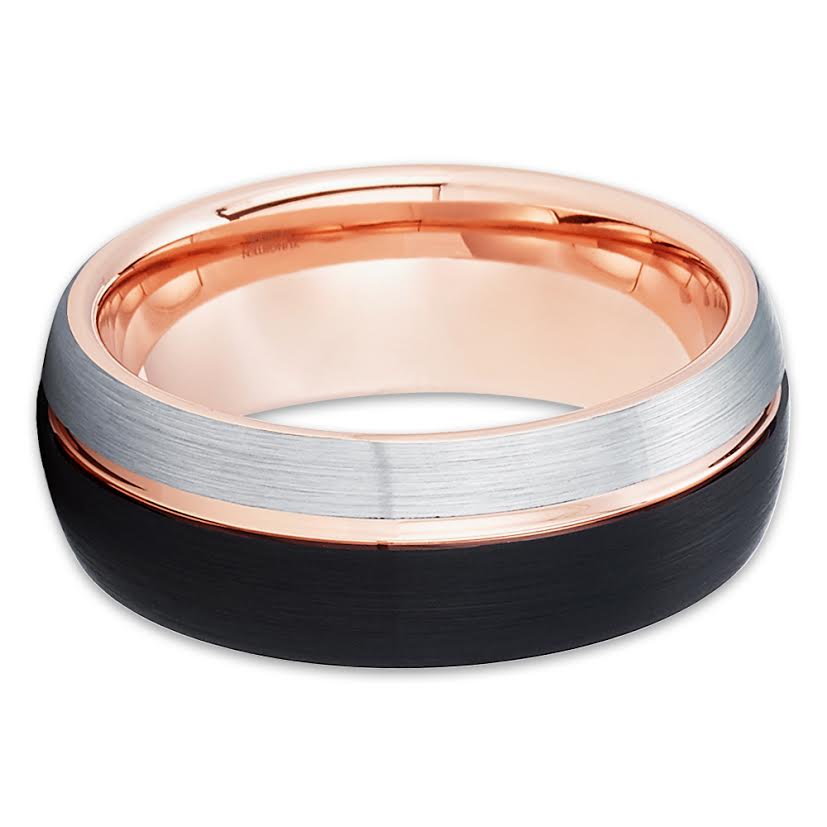 Rose Gold Wedding Ring - Black Tungsten Ring - Black Wedding Band - Tungsten Carbide