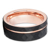 Rose Gold Tungsten Wedding Ring - 8MM Tungsten Ring - Hammered Ring -  Men's Wedding Ring