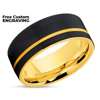 Yellow Gold Tungsten Wedding Band - Black Tungsten Ring - Men's Tungsten