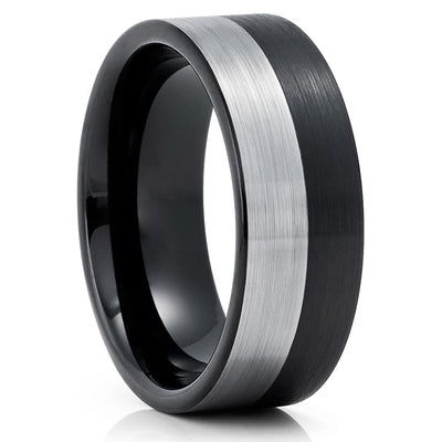Black Tungsten Wedding Band - Silver Tungsten Ring - 8mm Black Tungsten - Clean Casting Jewelry