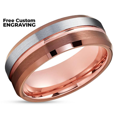Espresso Tungsten Wedding Ring - Espresso Tungsten Ring - Wedding Ring - Rose Gold