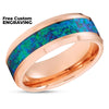 Blue Opal Tungsten Wedding Ring - Opal Wedding Rings - Rose Gold Tungsten Ring - 8mm