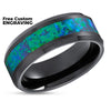 Opal Tungsten Wedding Rings - Green Opal Ring - Black Tungsten Ring - 8mm Ring