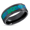 Opal Tungsten Wedding Rings - Green Opal Ring - Black Tungsten Ring - 8mm Ring