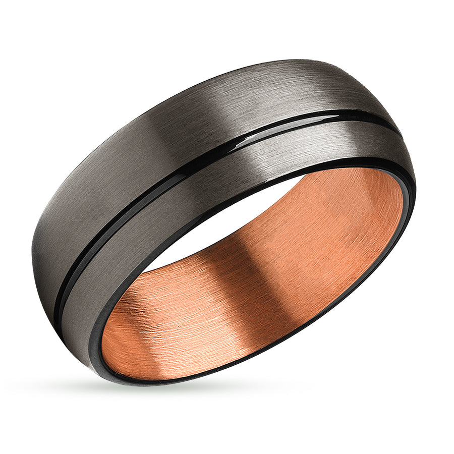 Gunmetal Wedding Band - Rose Gold Ring - Rose Gold Wedding Ring - Gunmetal