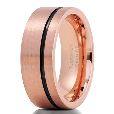 Man's Wedding Ring - Rose Gold Wedding Ring - Black Tungsten Ring - 8mm Wedding Ring