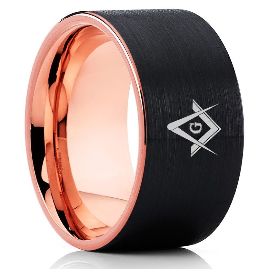 Masonic Wedding Band - Black Tungsten Ring - Masonic Wedding Ring - Brush - Clean Casting Jewelry 