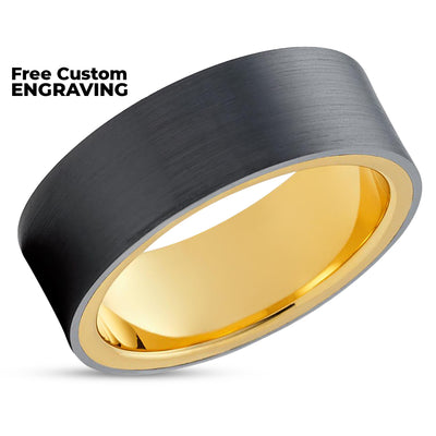 Zirconium Wedding Ring - Black Zirconium Ring - Yellow Gold Ring - Engagement Ring - 14k Gold