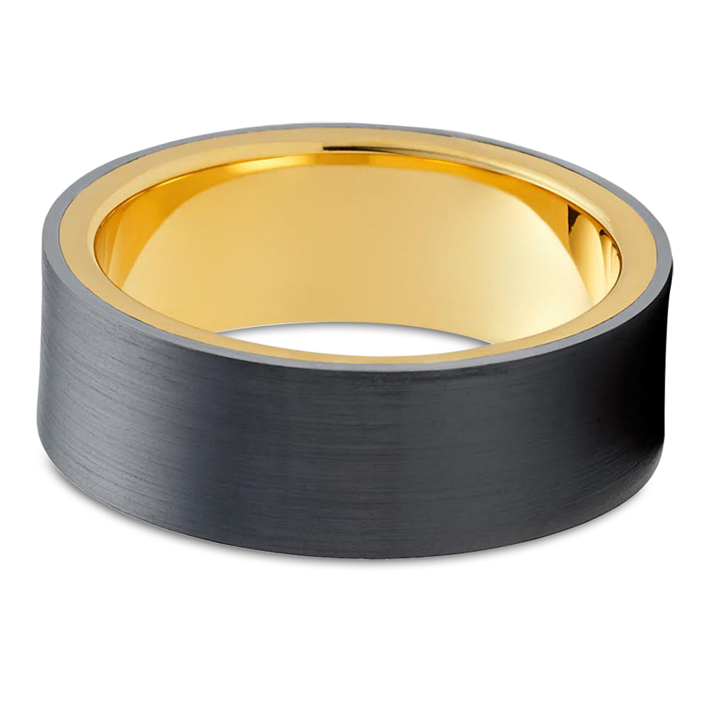 Zirconium Wedding Ring - Black Zirconium Ring - Yellow Gold Ring - Engagement Ring - 14k Gold