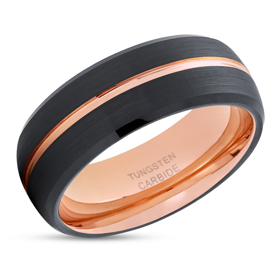 Rose Gold Tungsten Ring - Black Wedding Ring - Tungsten Wedding Band - Rose Gold Ring