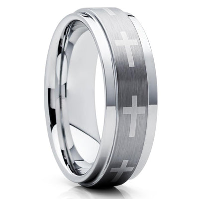 Christian Ring - Tungsten Wedding Band - Cross - Tungsten Wedding Ring - Clean Casting Jewelry